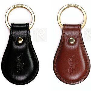NWT Polo Ralph Lauren Keychain Key Fob Key Ring Leather Black Brown